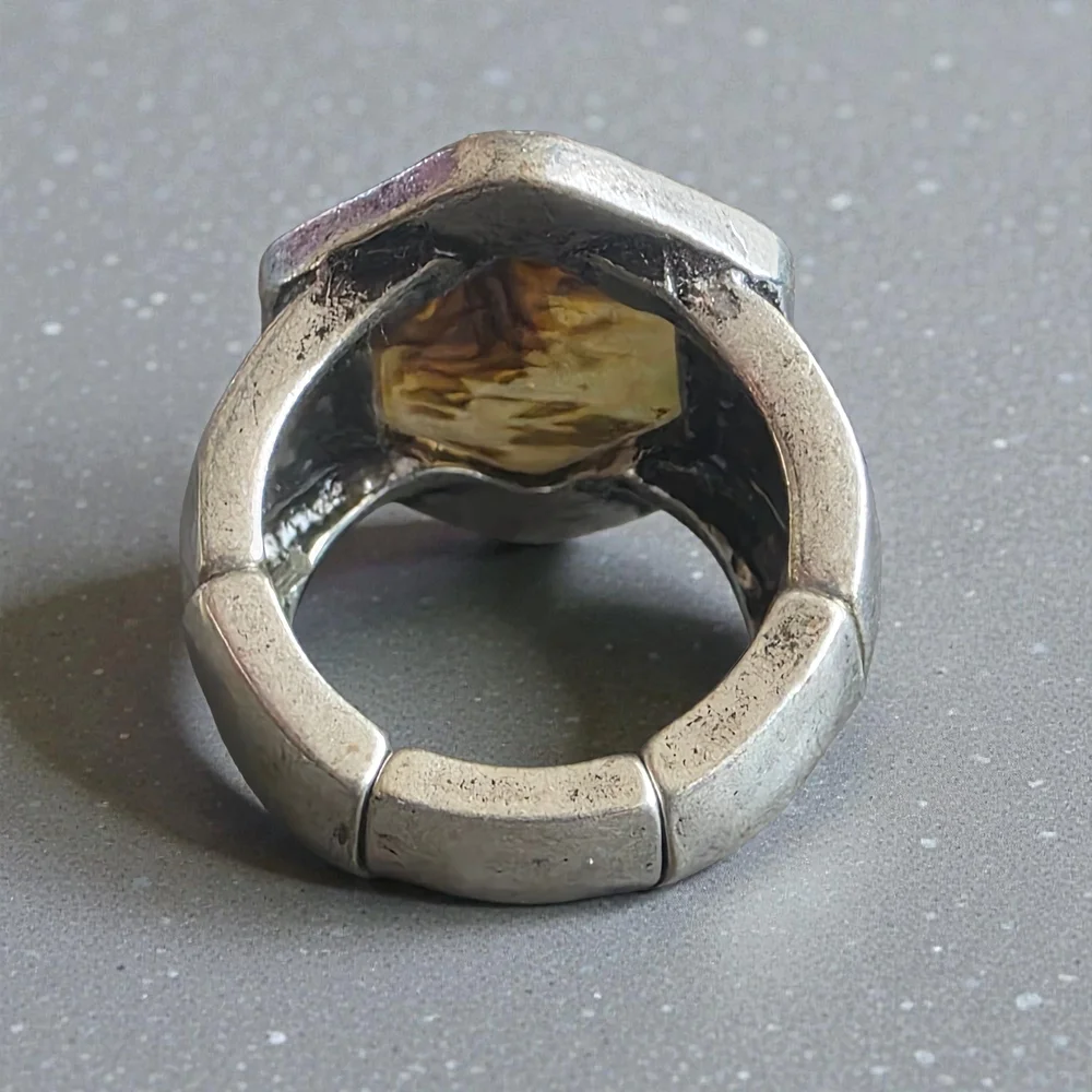 Silver Abalone Hexagon Crystal Stretch Ring